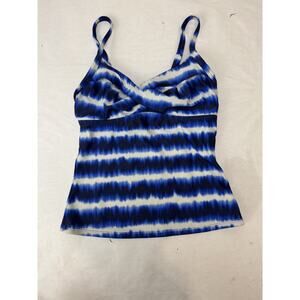 Athleta Del Mar Twister Tankini Top Size 32D /DD Blue White Criss Cross Back